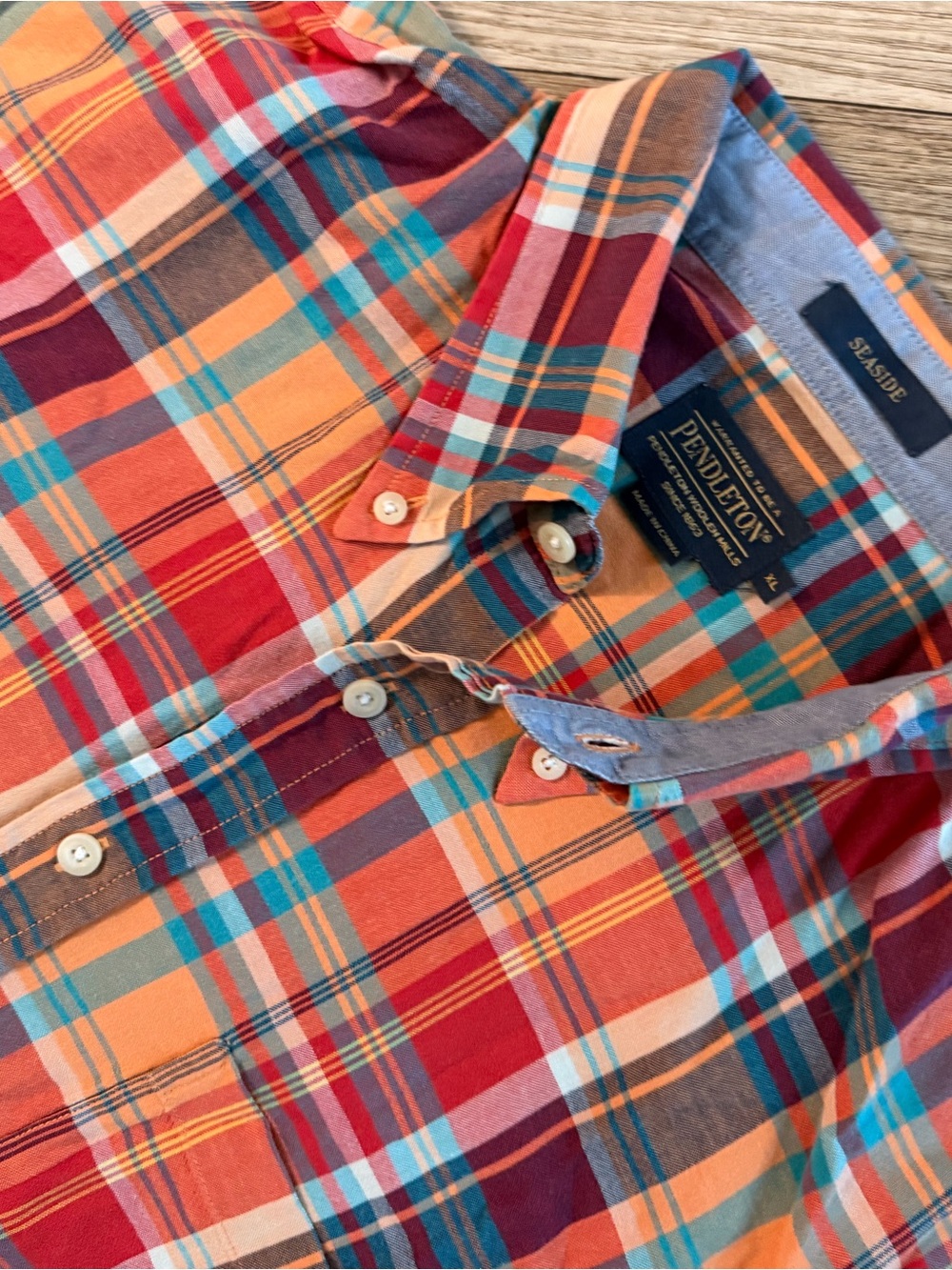 Pendleton Seaside Men’s Multicolor Plaid Button-Down Shirt - Orange/Red